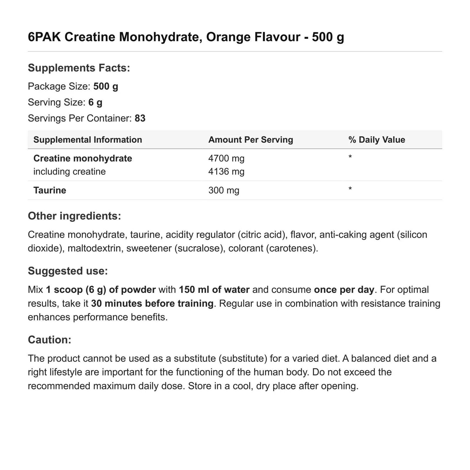 6pak Nutrition Creatine Monohydrate - Orange
