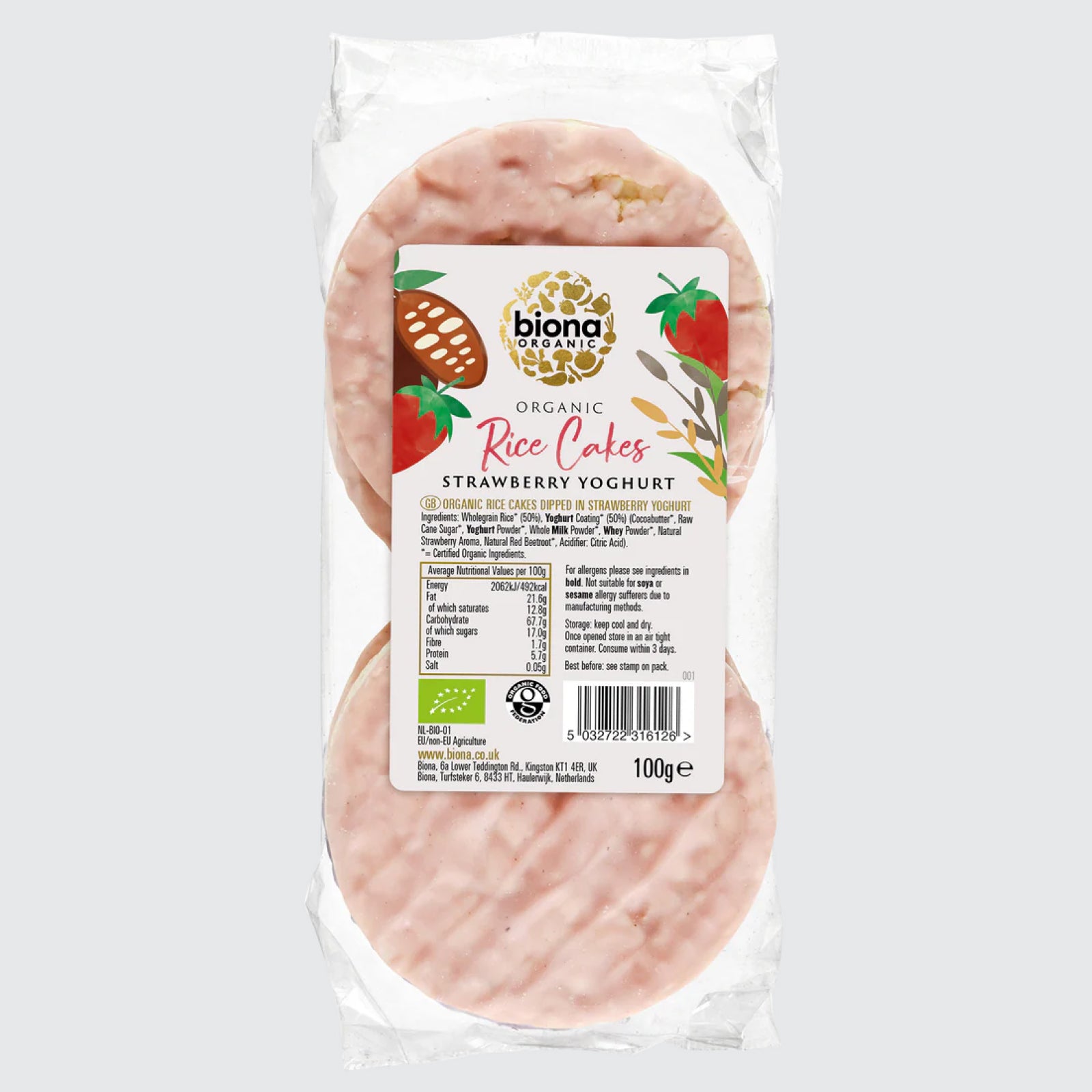 Biona Organic Strawberry Yoghurt Coated Rice Cakes