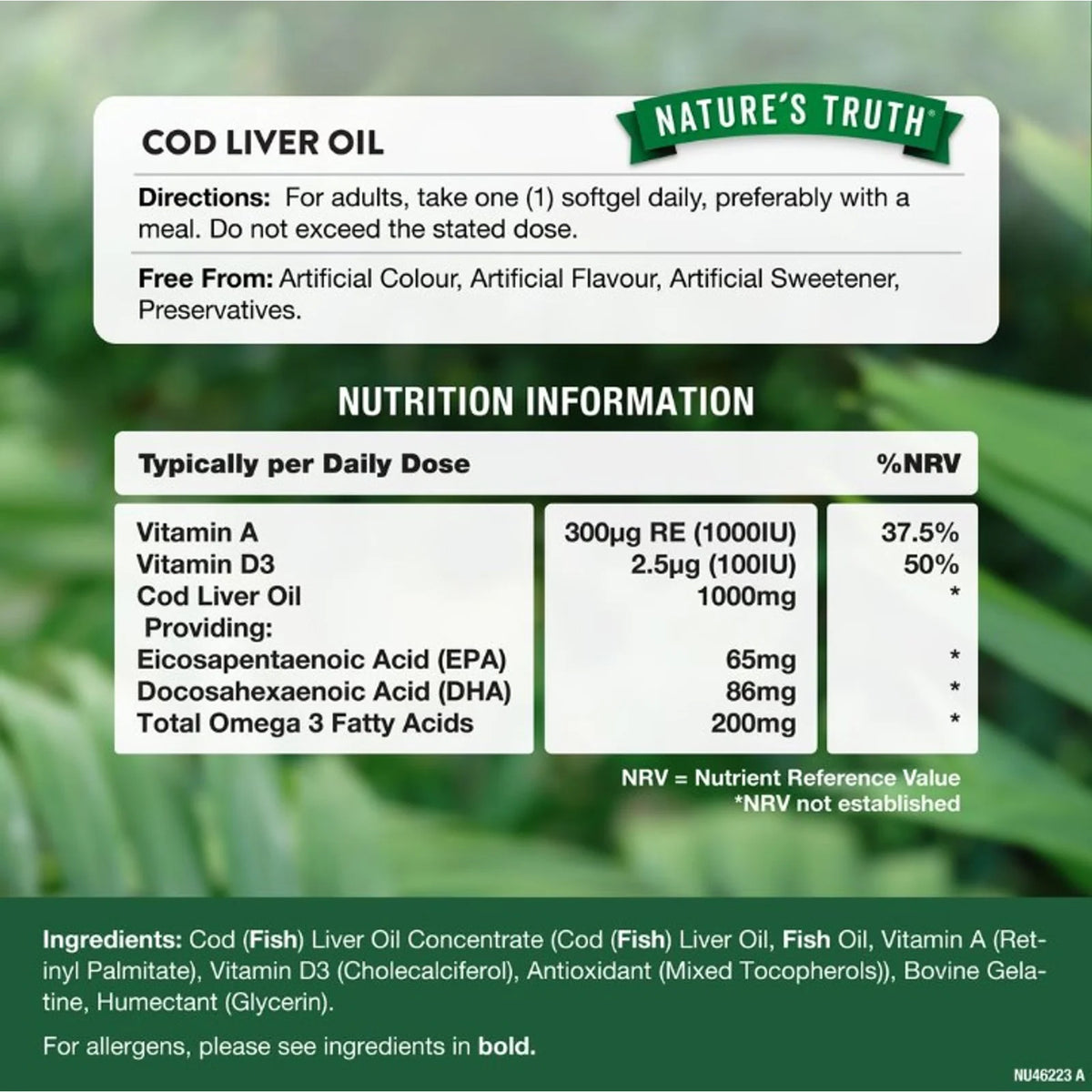 Cod Liver Oil 1000mg w/ Vitamin D+A | near me | My Organic Pantry