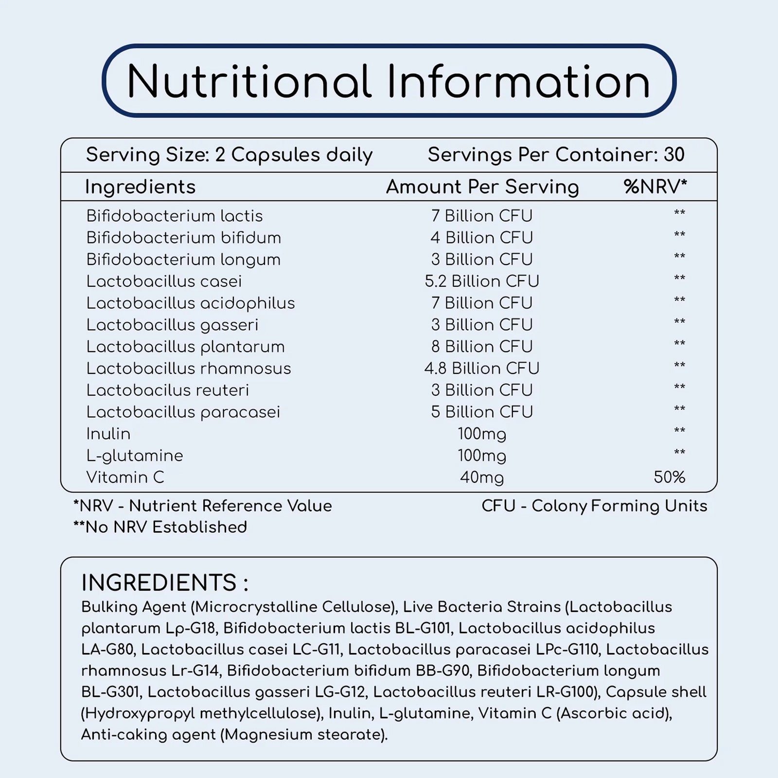 Complex Probiotics and Prebiotics - 50 billion CFU - 10 Live Bacteria Strains