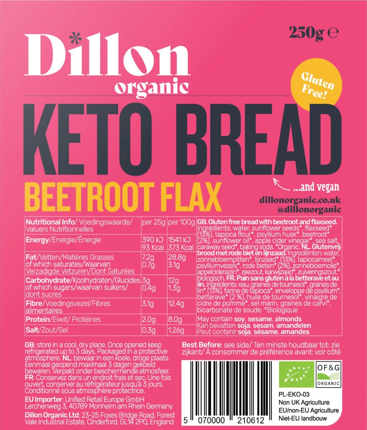 Dillon Organic Beetroot Flax Keto Bread