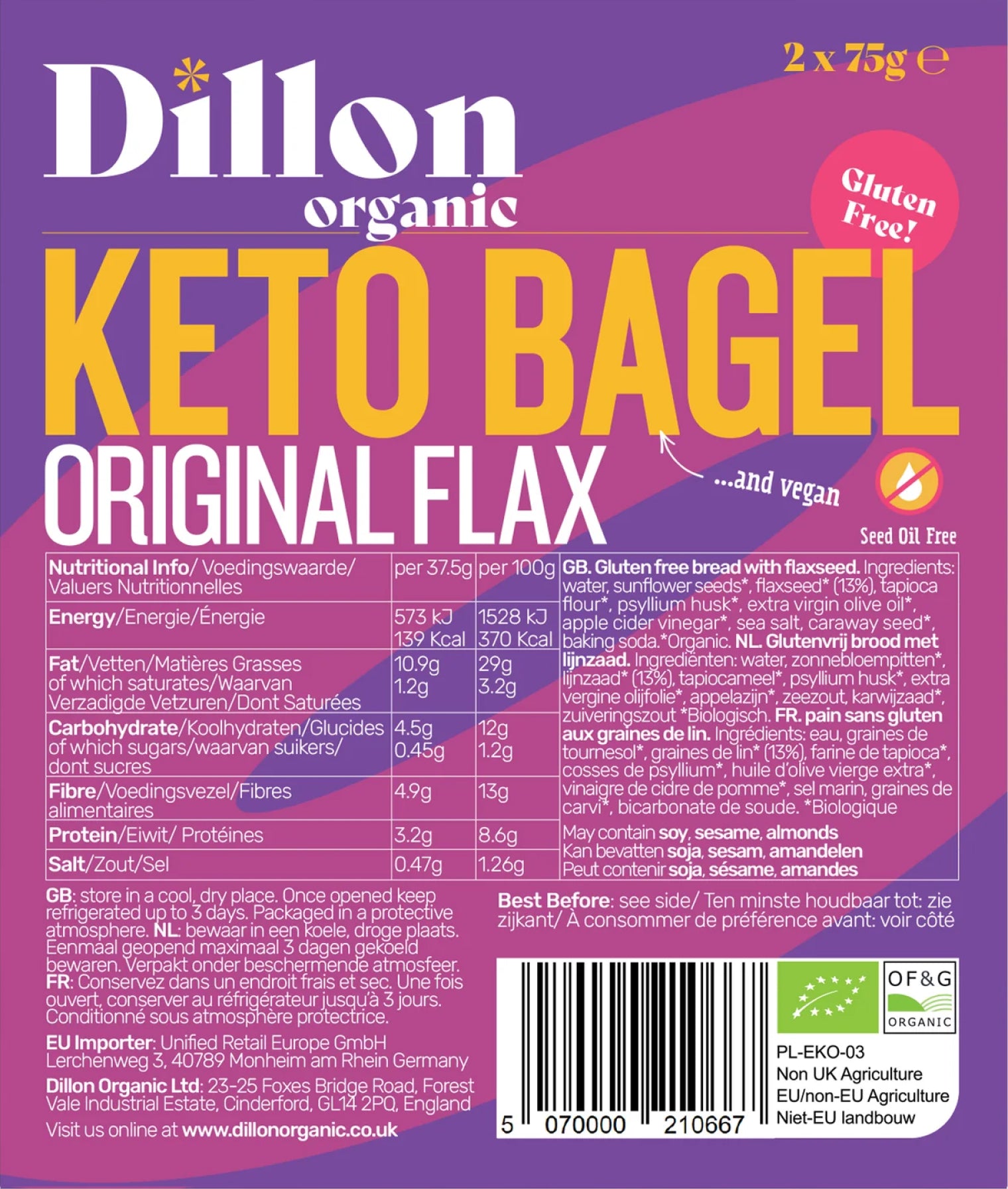 Dillon Organic Keto Bagel Original Flax