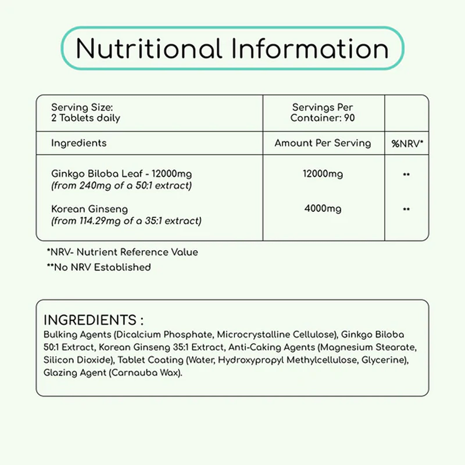 Ginkgo Biloba Korean Ginseng 16000mg - mental performance