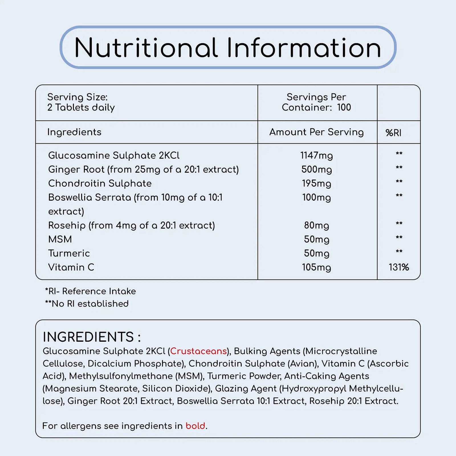 Glucosamine and Chondroitin Complex – joint, Bones ,Reduce Inflammation