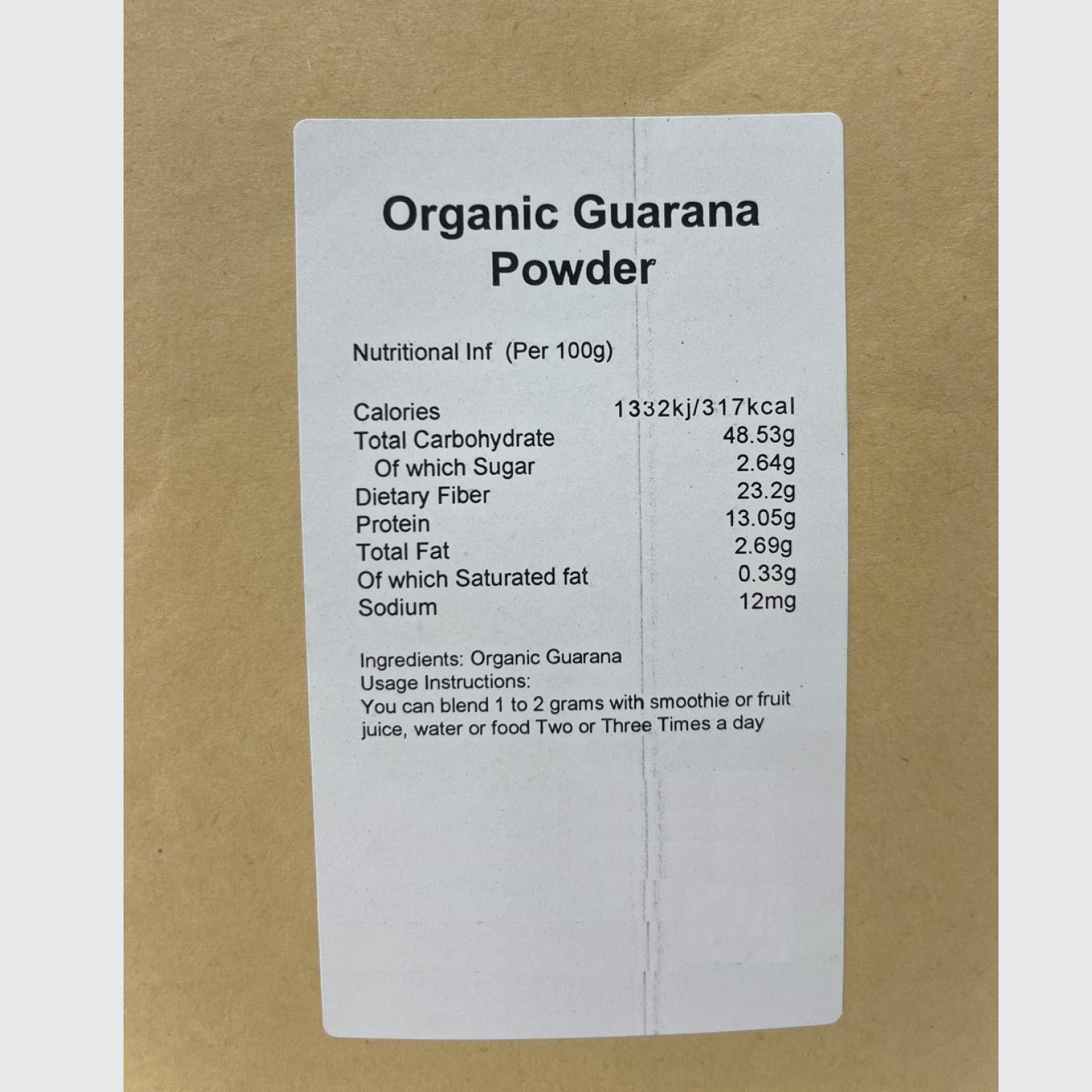 Organic Guarana Powder - 100% Certified