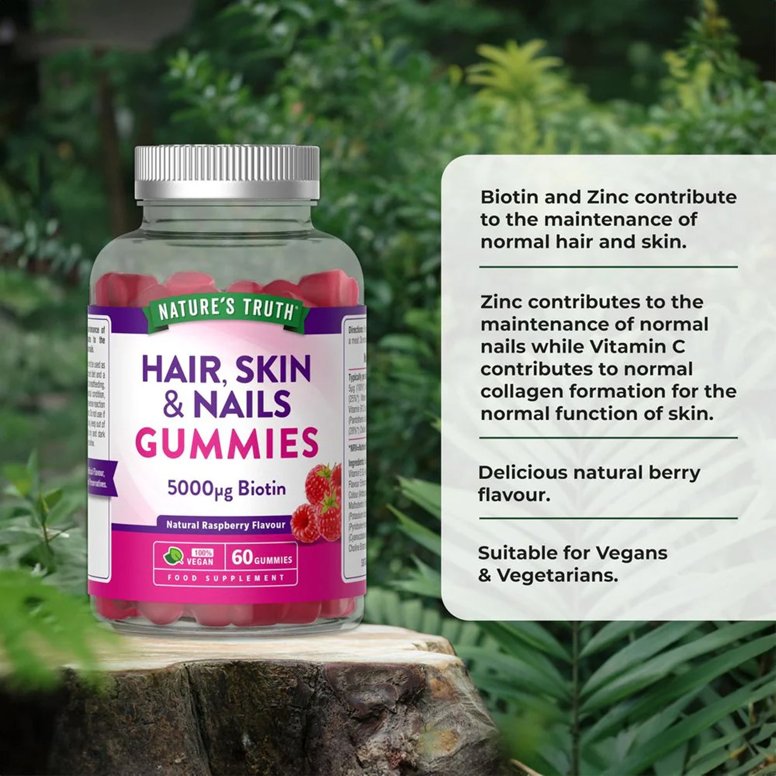 Hair Skin & Nails Biotin 5000ug Raspberry