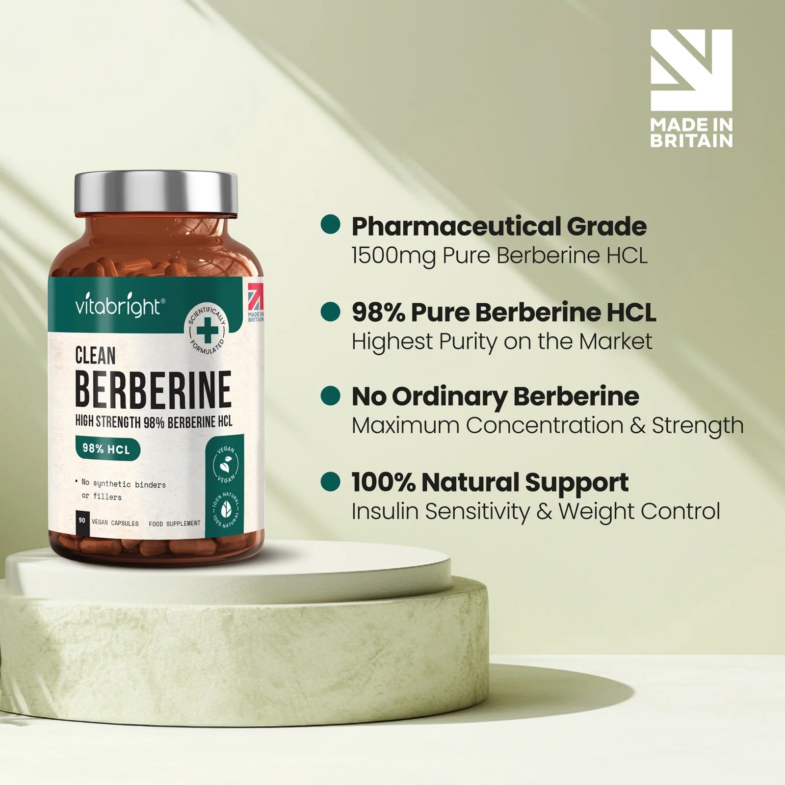 High Strength 98% Berberine HCL Capsules - Vegan