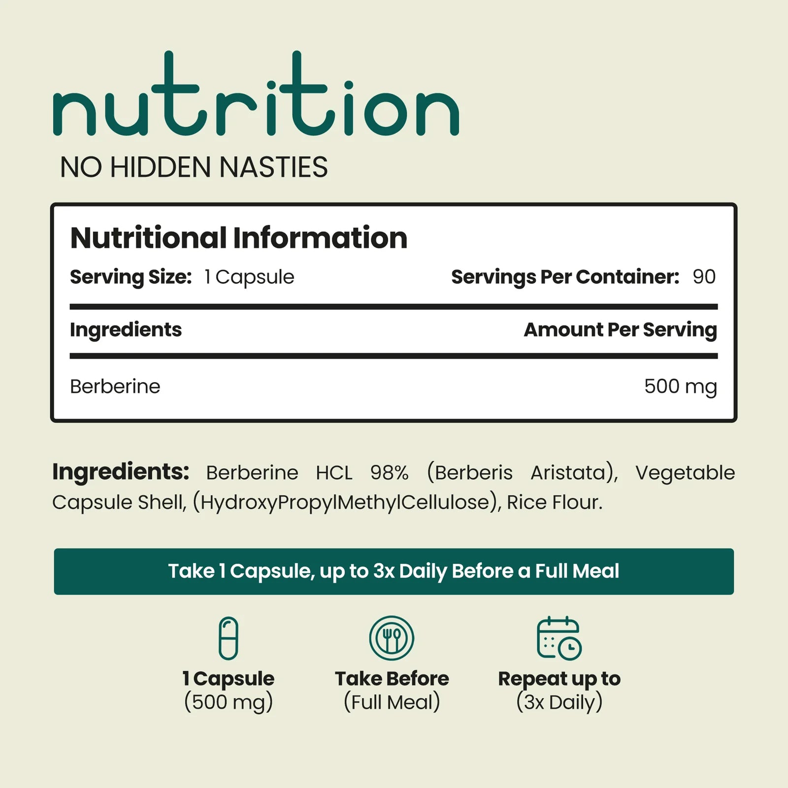 High Strength 98% Berberine HCL Capsules - Vegan