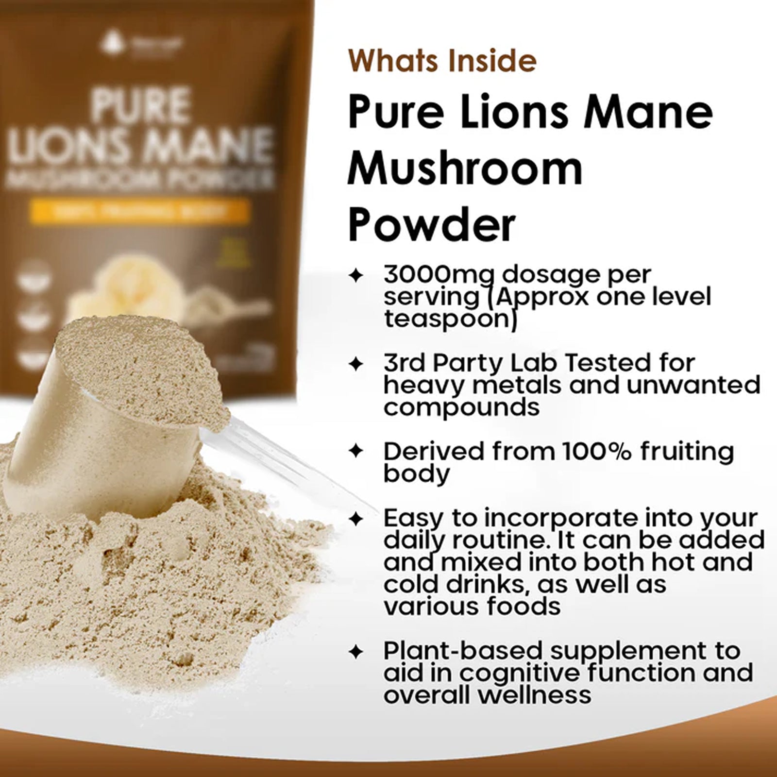 Lions Mane Mushroom Powder - 3000mg