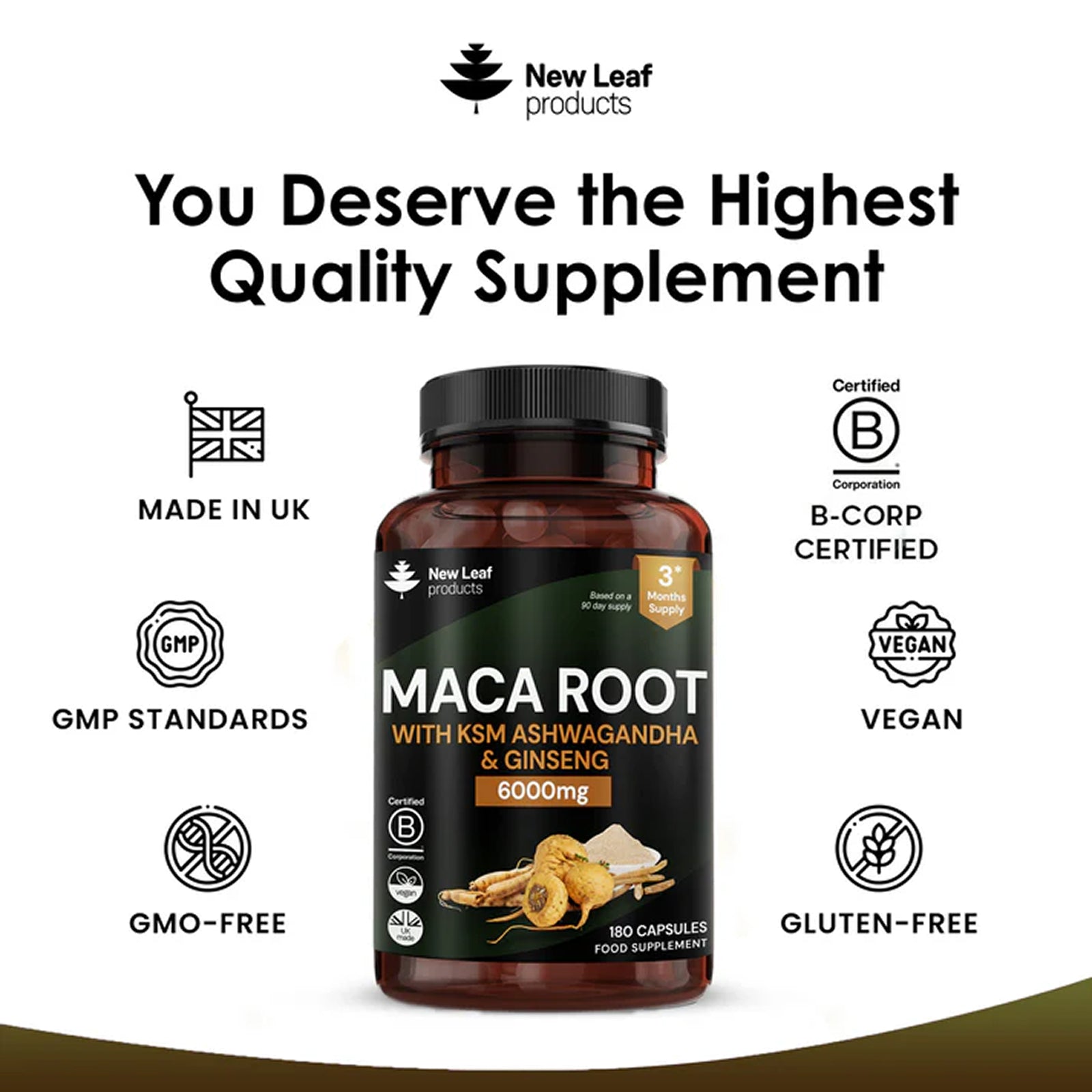 Maca Root + KSM-66 Ashwagandha and Ginseng 6000mg