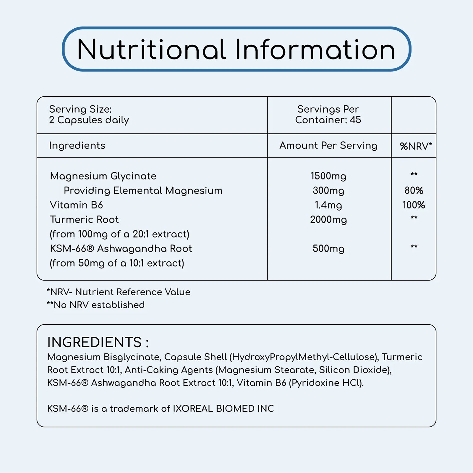 Magnesium Glycinate KSM-66 Ashwagandha, Turmeric and Vitamin B6