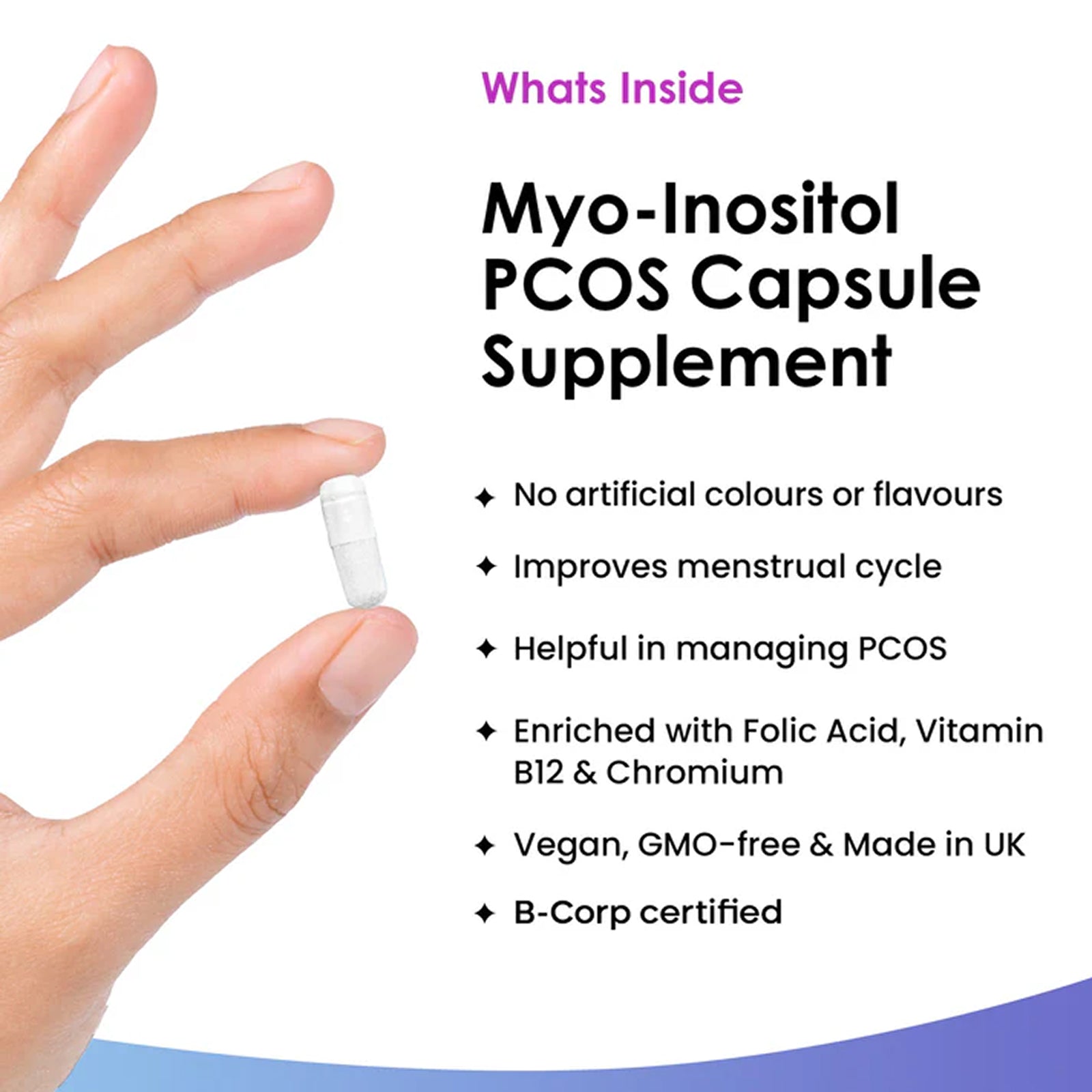 Myo-Inositol PCOS Capsules + Folic Acid B12 & Chromium Vegan