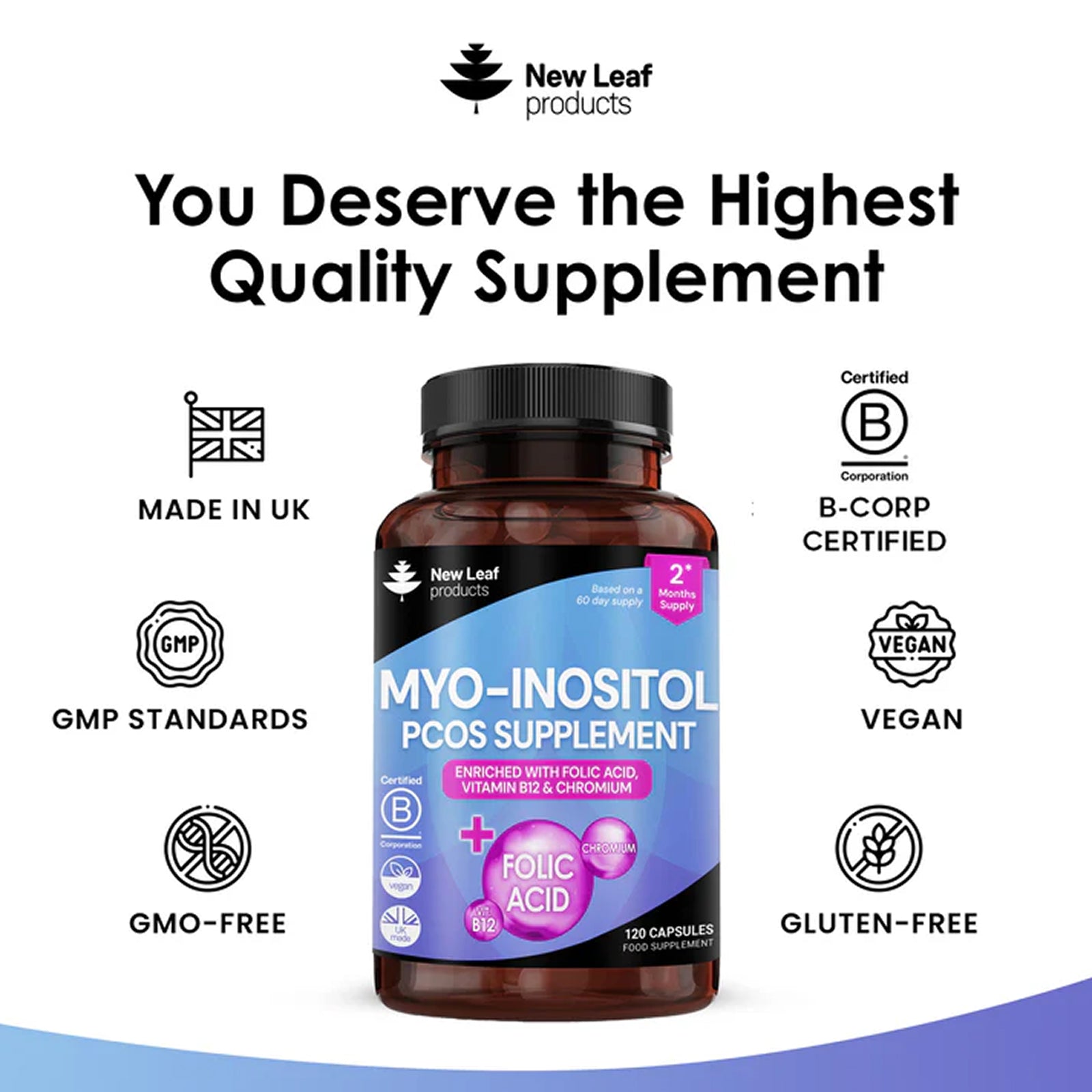 Myo-Inositol PCOS Capsules + Folic Acid B12 & Chromium Vegan
