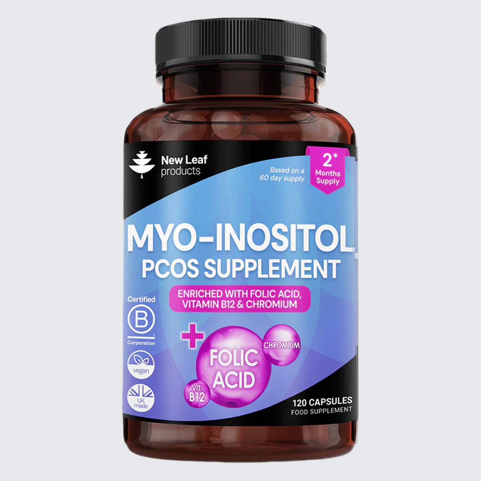 Myo-Inositol PCOS Capsules + Folic Acid B12 & Chromium Vegan