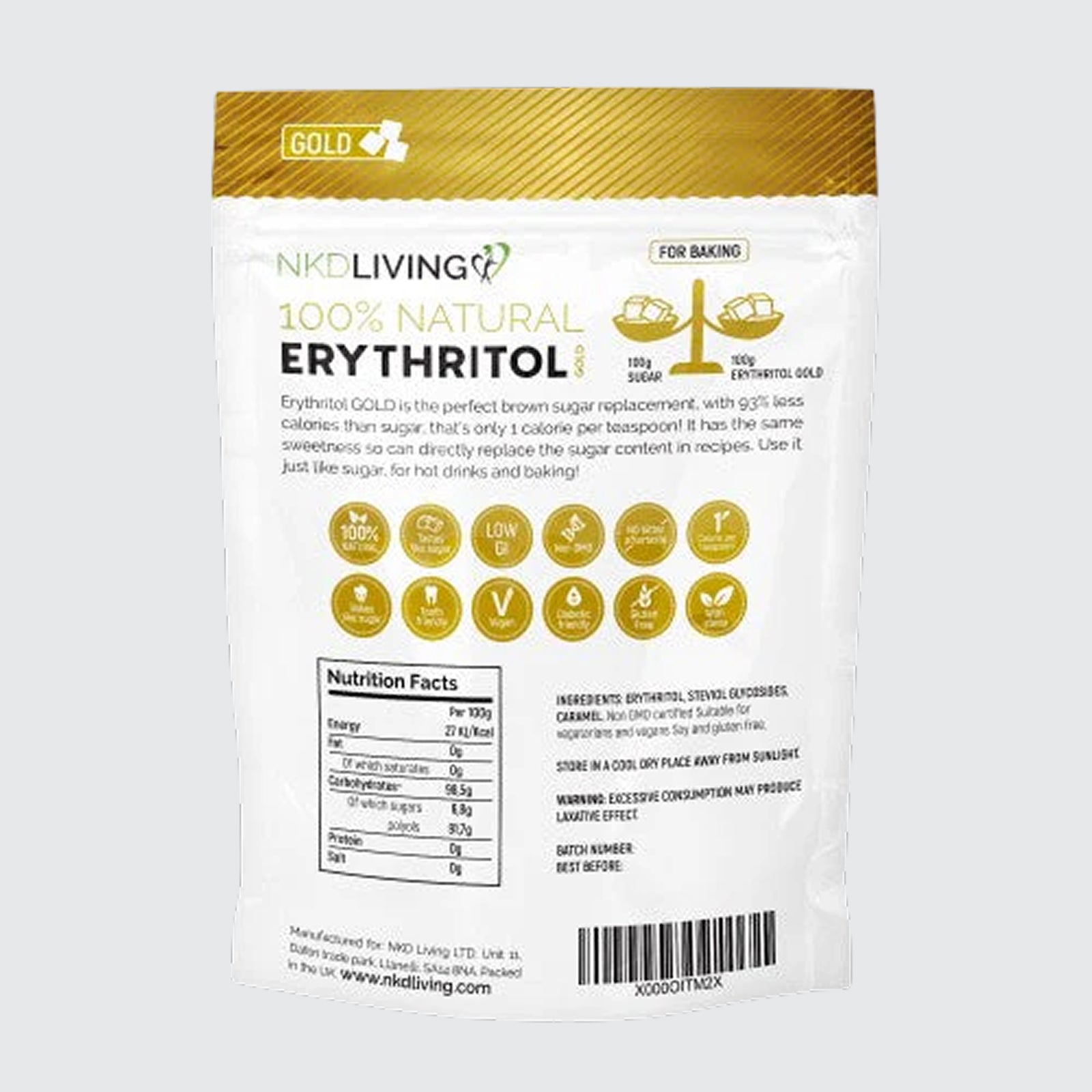 NKD Living Erythritol GOLD Natural Low Calorie Sweetener