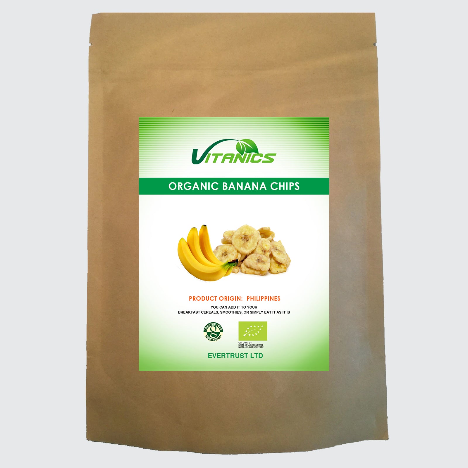 Organic Dried Banana Chips (Sweetened) - 100% Certified