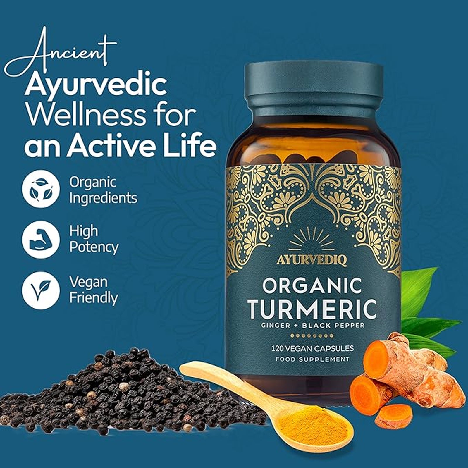 Organic Turmeric Ginger & Black Pepper Extract Caps - 120's