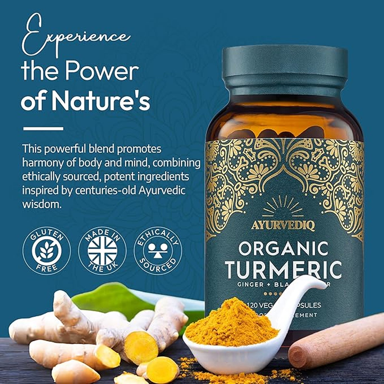 Organic Turmeric Ginger & Black Pepper Extract Caps - 120's