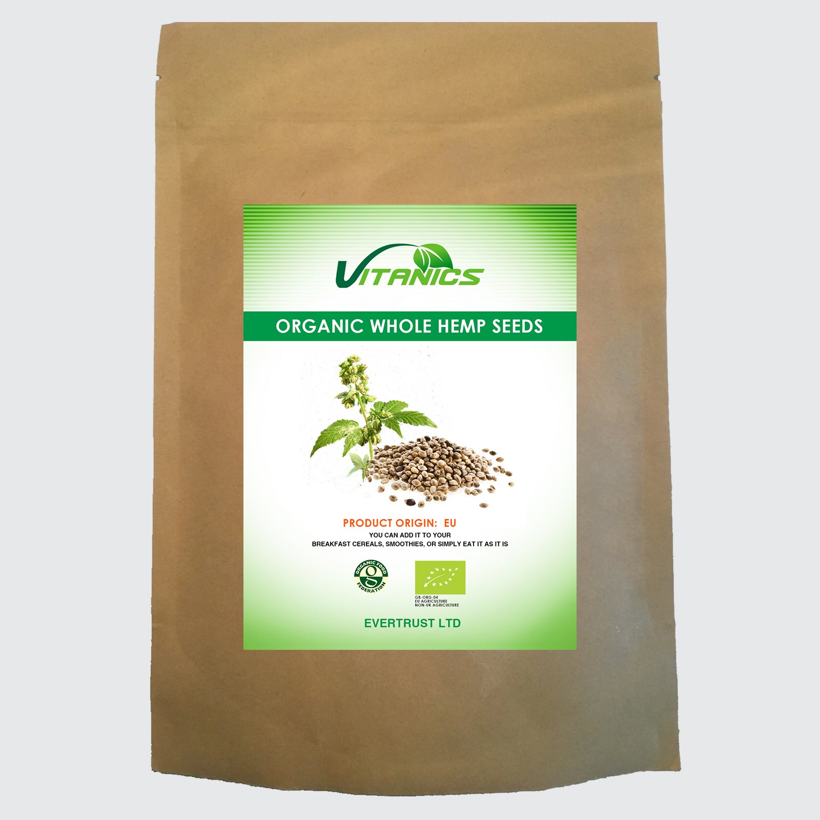 Organic Raw Whole Hemp Seeds - 100% Certified