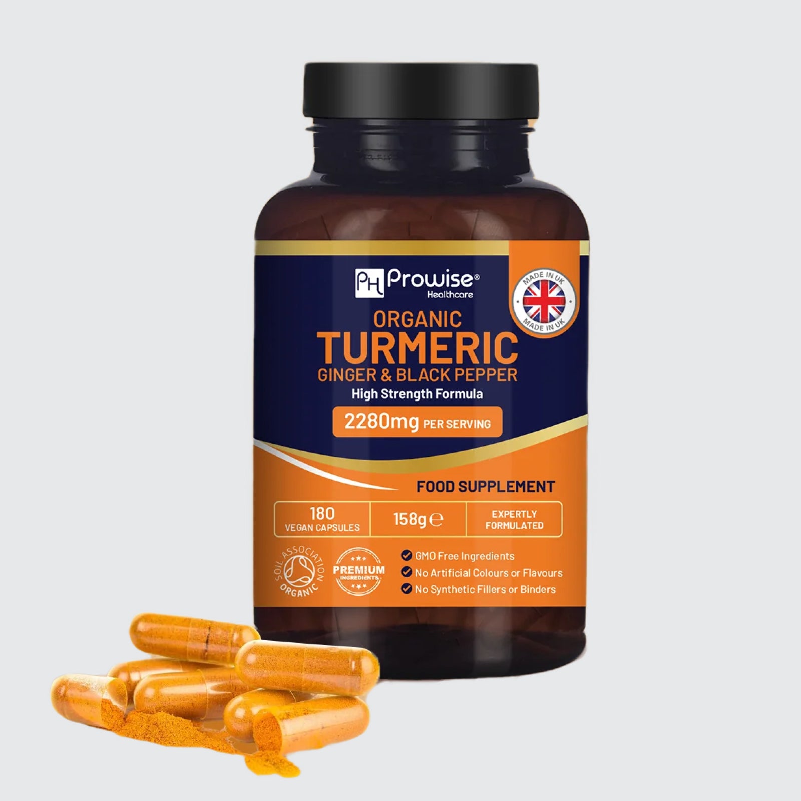Organic Turmeric 2280mg Vegan - Black Pepper & Ginger