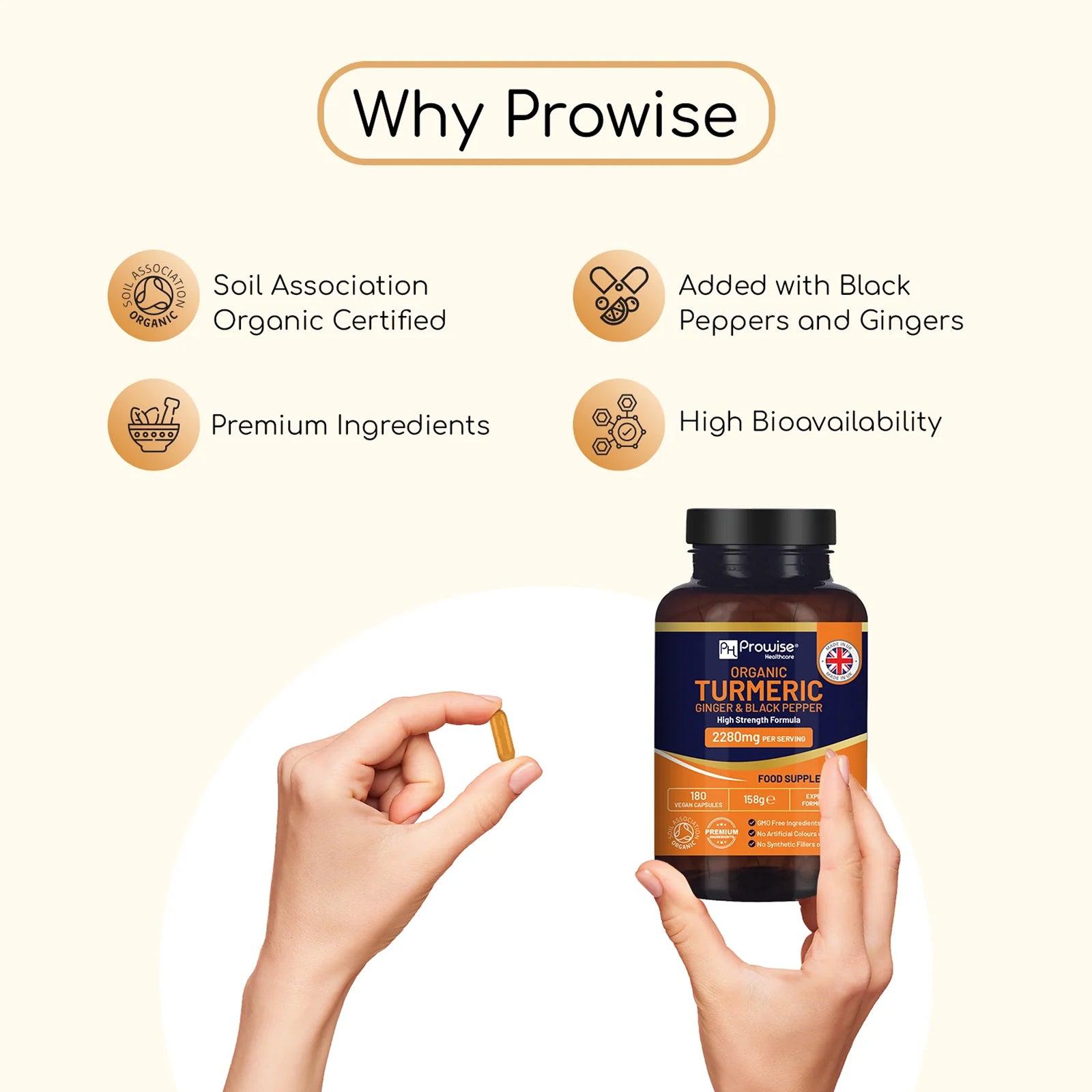 Organic Turmeric 2280mg Vegan - Black Pepper & Ginger