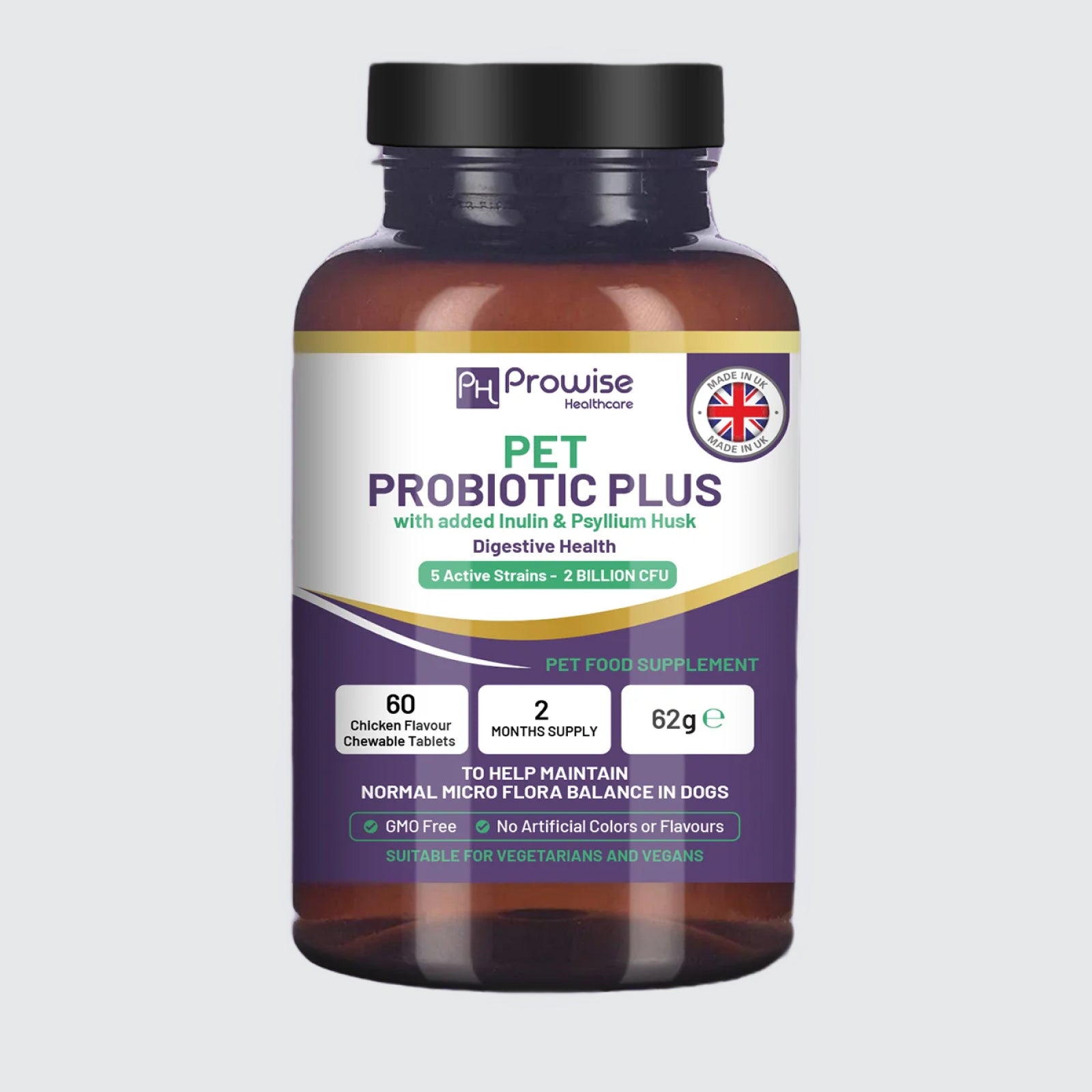 Pet Probiotic Plus Inulin & Psyllium Husk 2 Billion CFU with 5 Active Strains I 60 Chicken