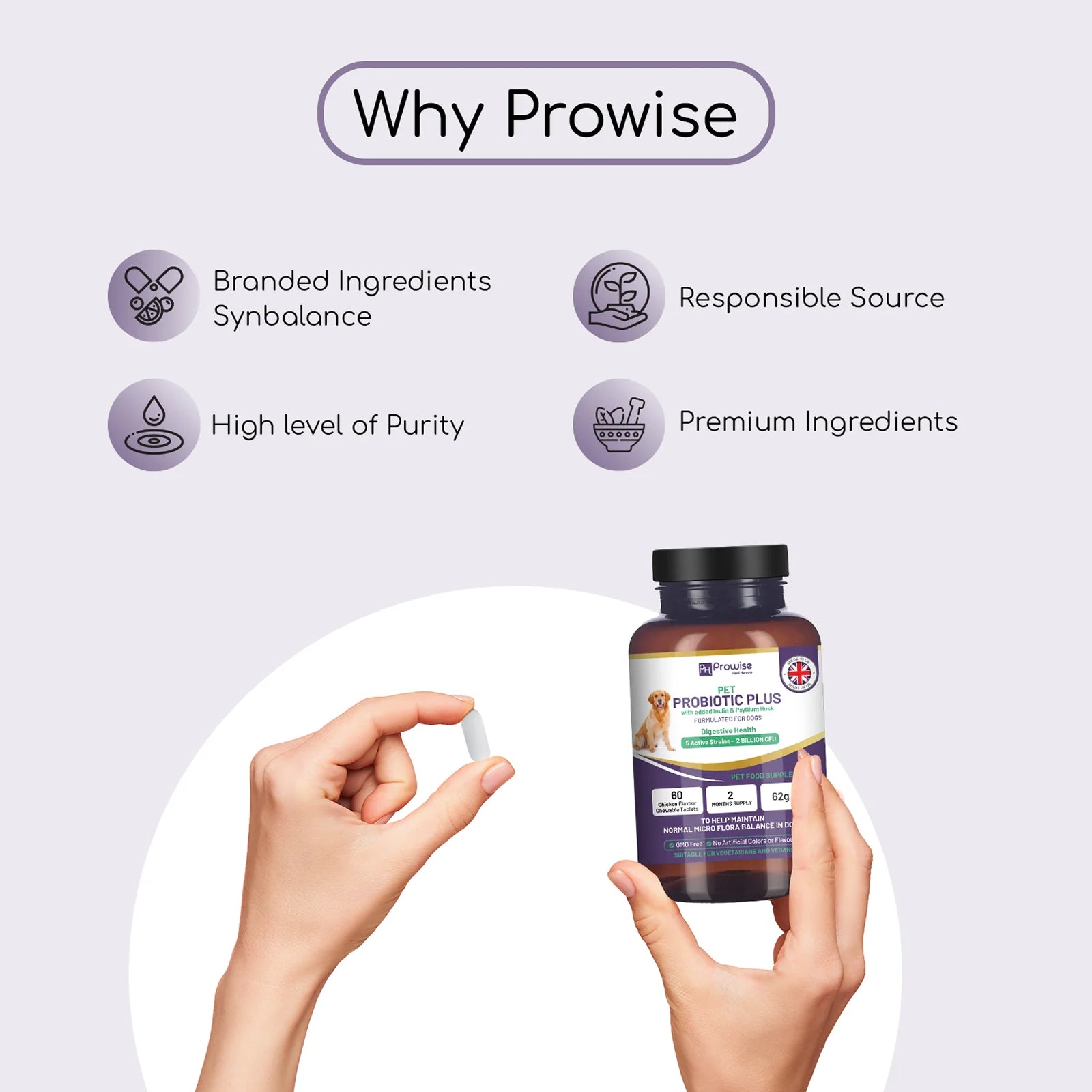 Pet Probiotic Plus Inulin & Psyllium Husk 2 Billion CFU with 5 Active Strains I 60 Chicken