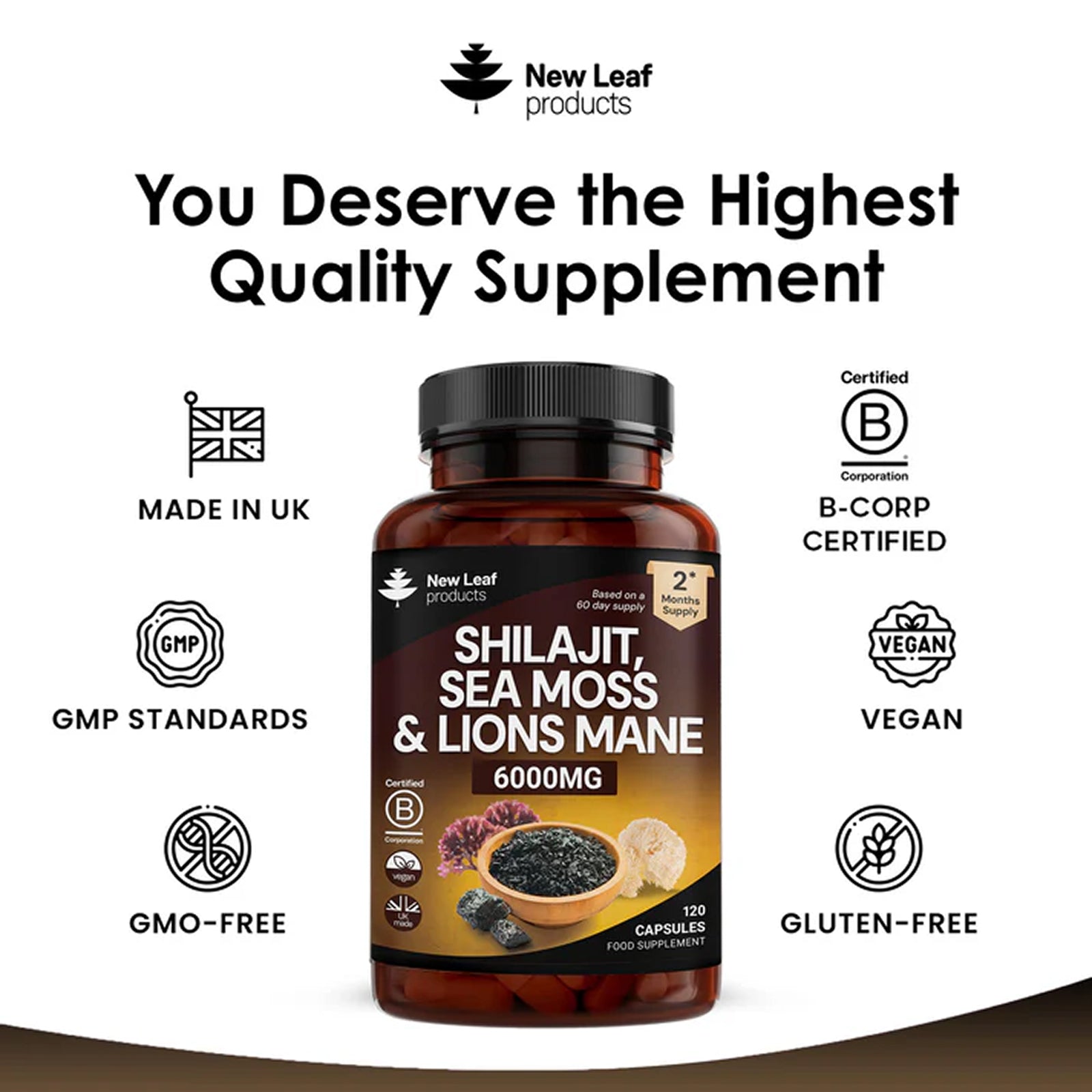 Shilajit Sea Moss & Lions Mane 6000mg Vegan