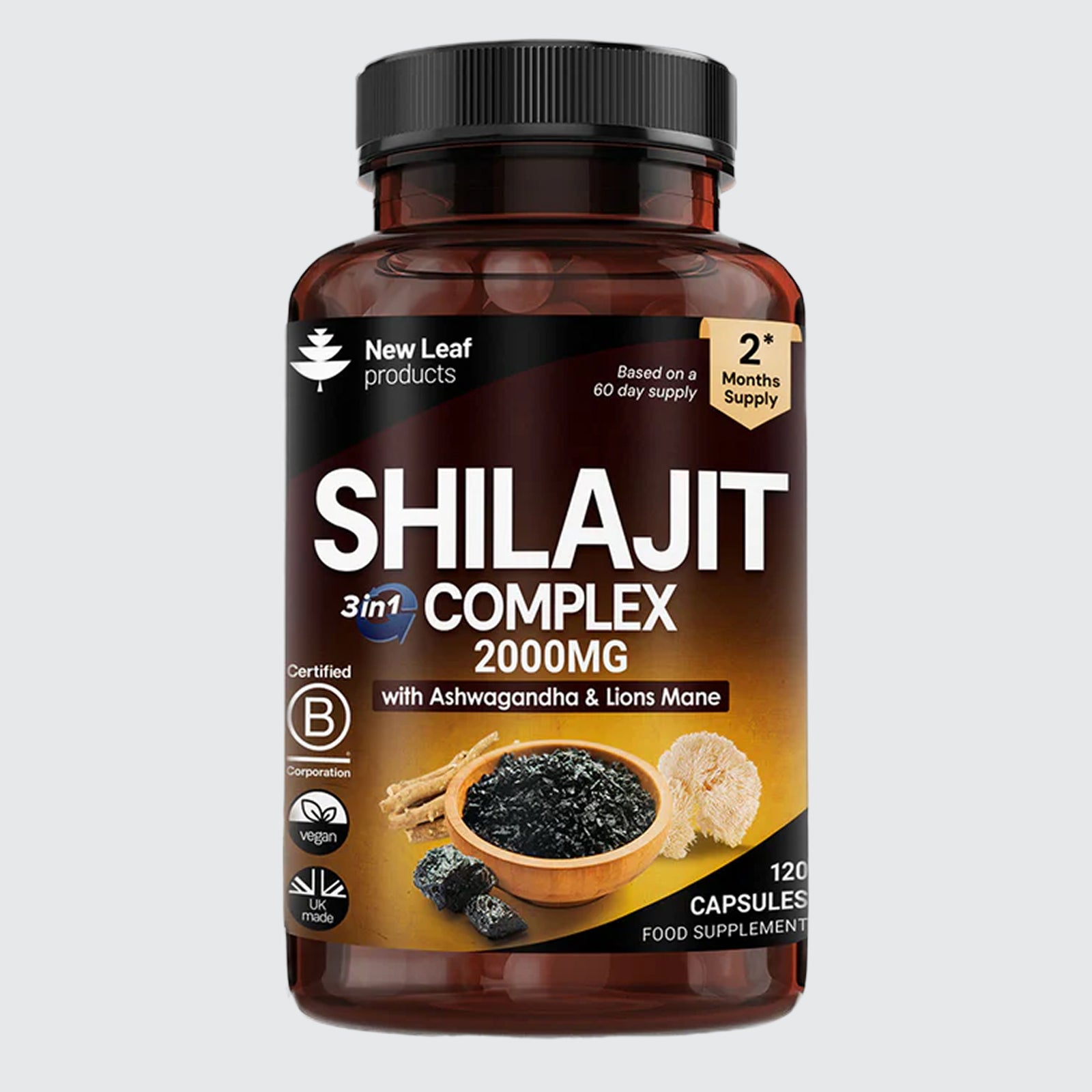 Shilajit 2000mg Complex, Ashwagandha, Lions Mane