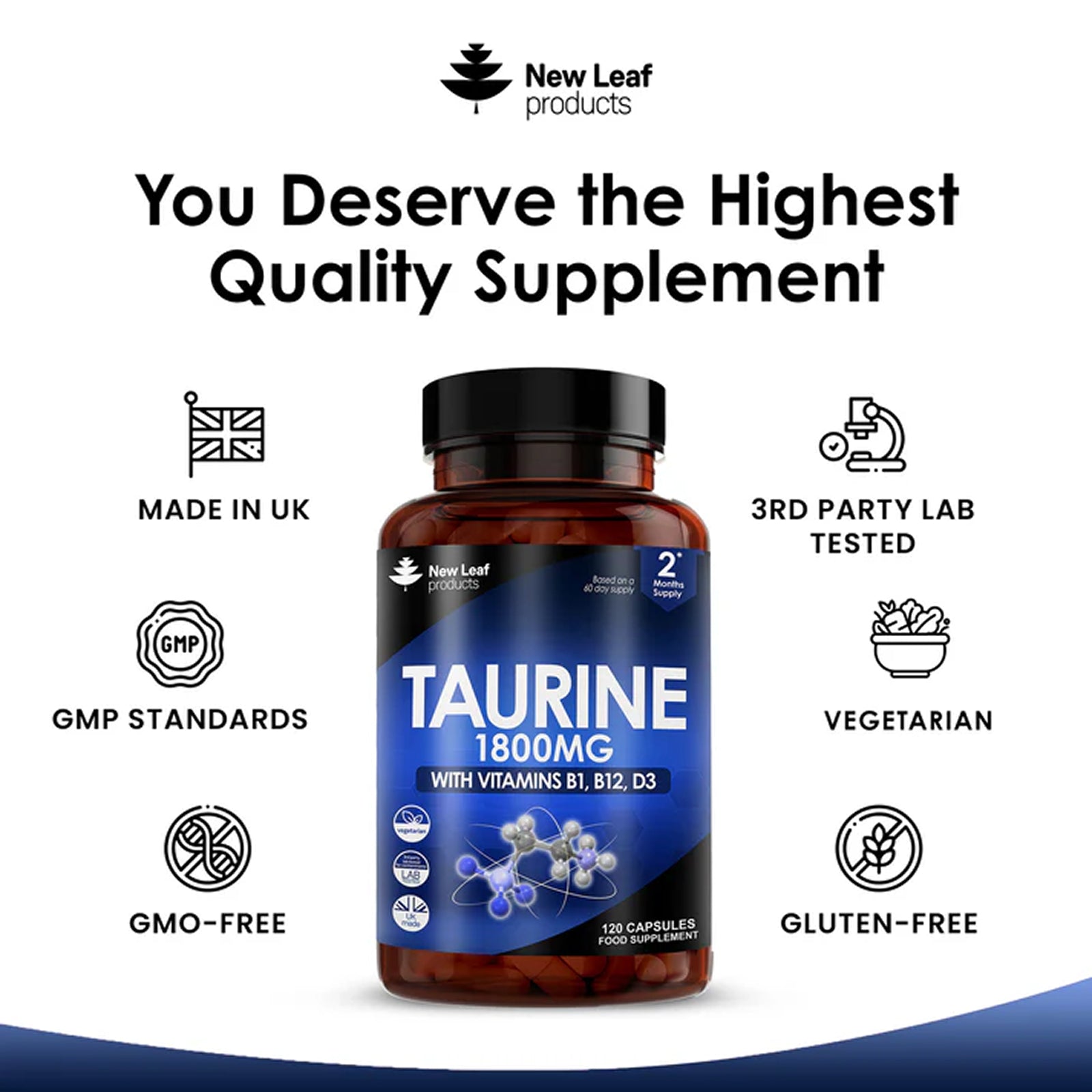 Taurine Capsules 1800mg + Vitamin B1 B12 & D3