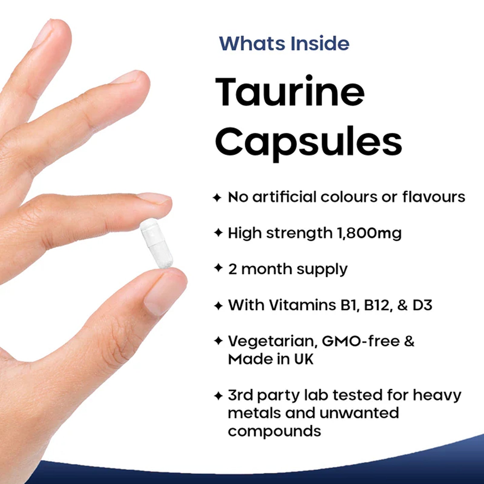 Taurine Capsules 1800mg + Vitamin B1 B12 & D3