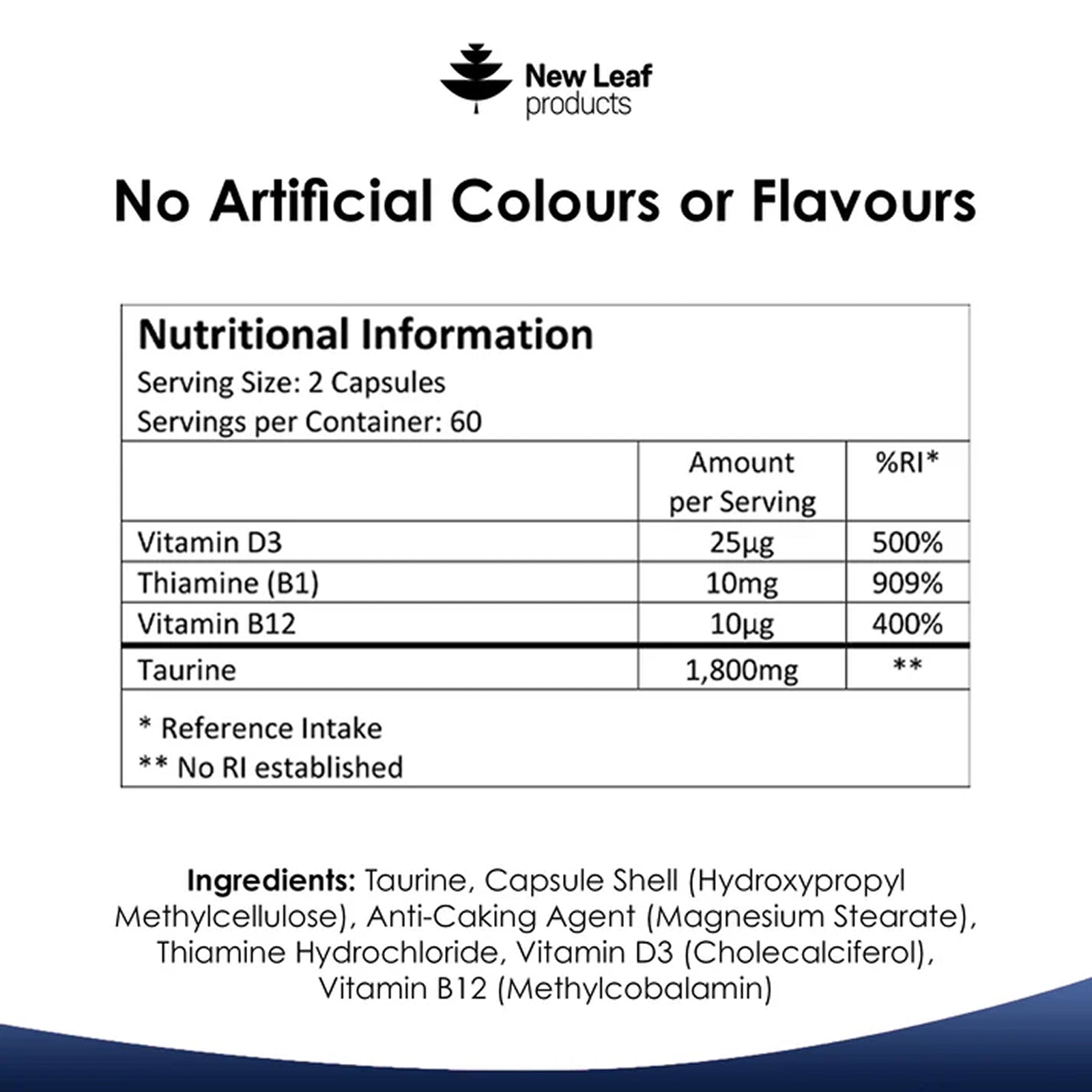 Taurine Capsules 1800mg + Vitamin B1 B12 & D3