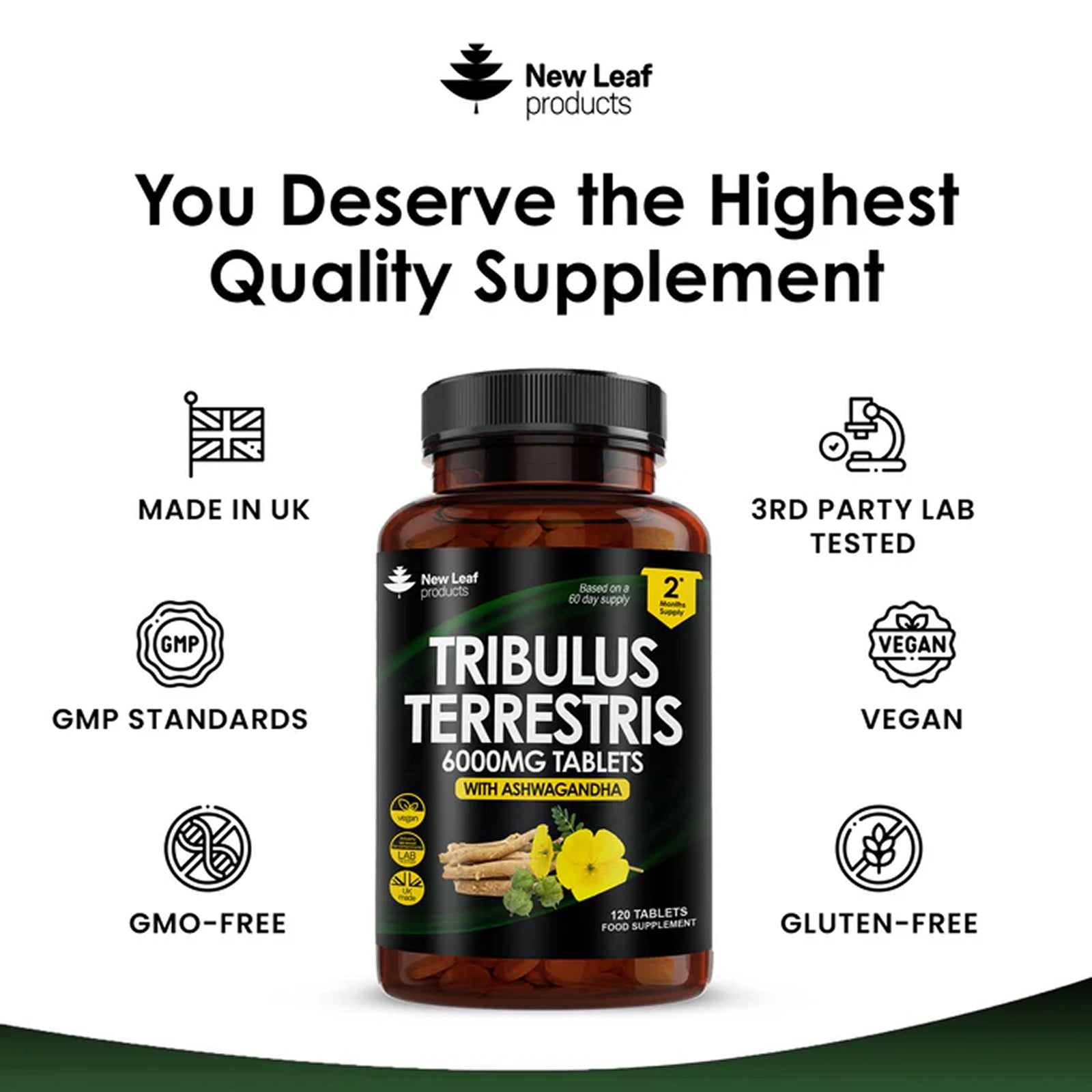Tribulus Terrestris 6000mg Tablets + Ashwagandha
