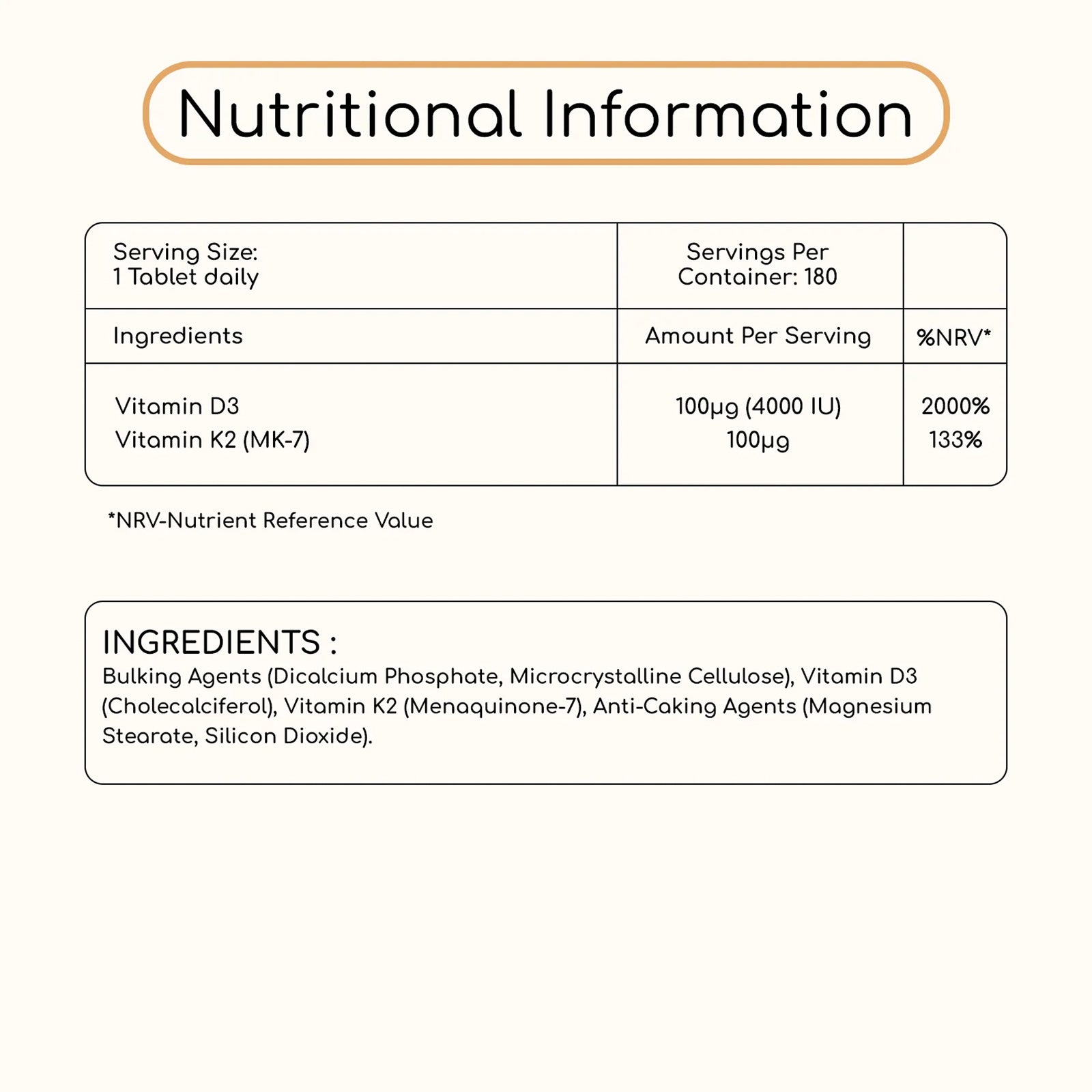 Vitamin D3 4000IU + K2 MK7 100µg